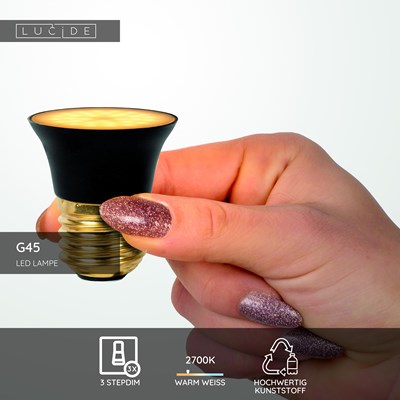 Lucide G45 - Led Lampe - Ø 4,3 cm - LED 3 StepDim - E27 - 1x5W 2700K - Schwarz